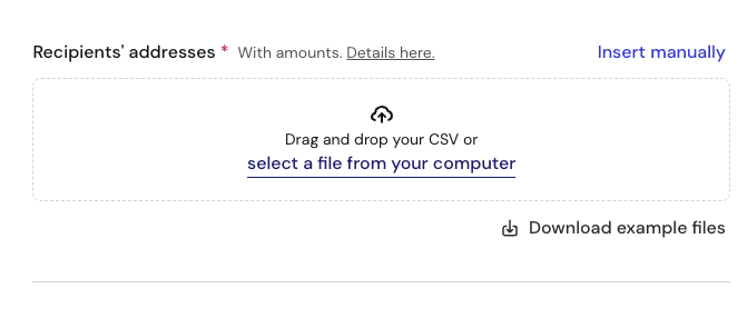 CSV drag-and-drop zone for Solana batch transfer